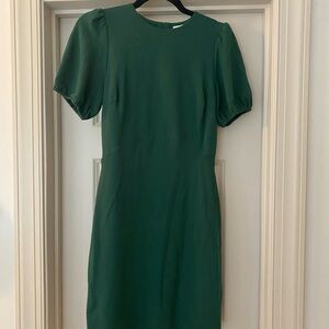 Boden US2 Green Mini Dress with Puff Sleeves and Buttoned Back with Cutout